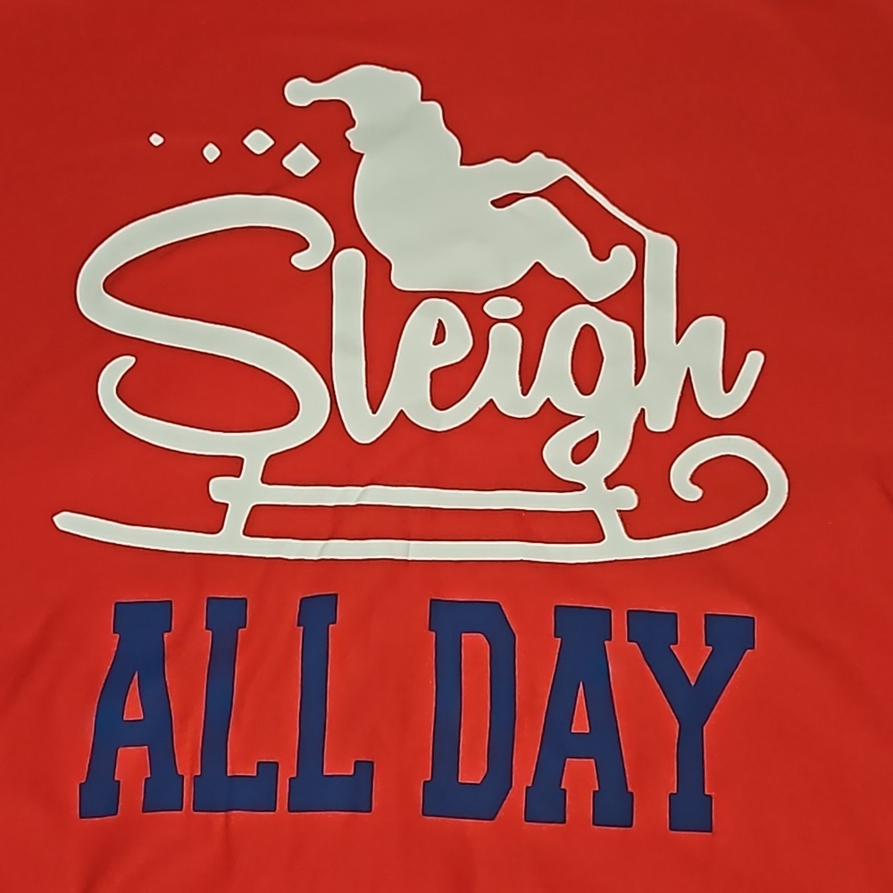 2 Juniors Shirts Pink Grey Colorful Merry Everything & Blue Red Sleigh All Day L - Picture 8 of 9